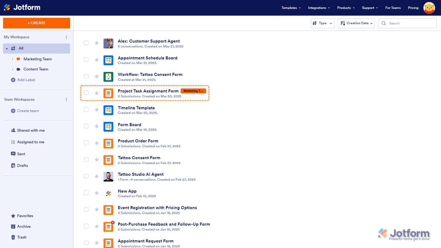 Sample Labelled Asset in Workspace Jotform