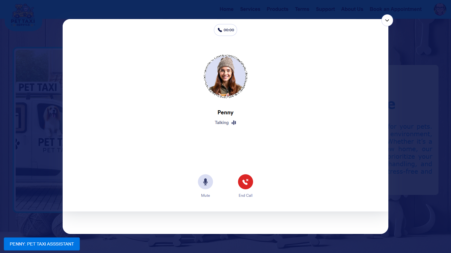 Jotform Ai Voice Agent embedded as a lightbox on a sample webpage