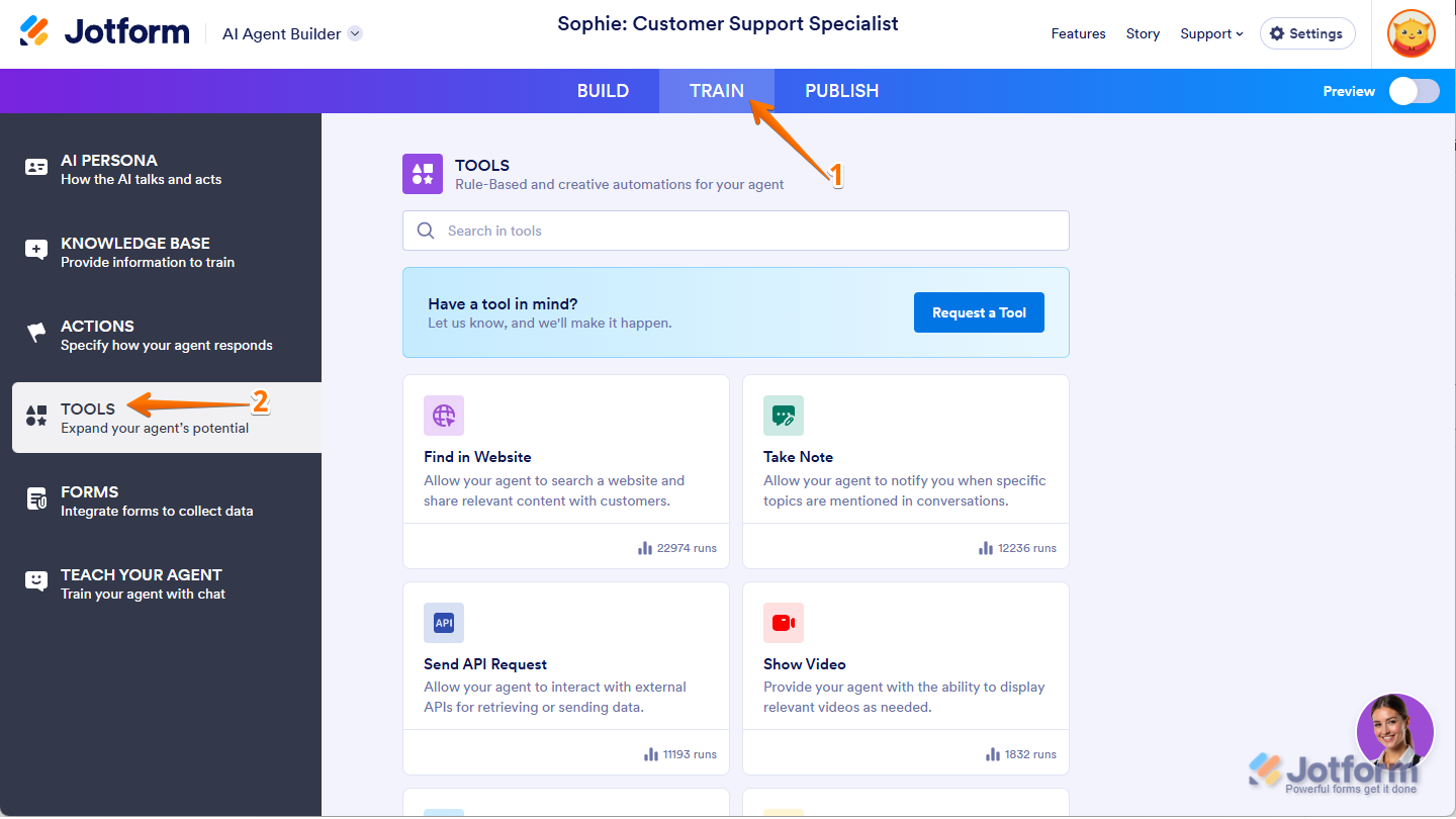 Tools Section in Ai Agent Builder Jotform