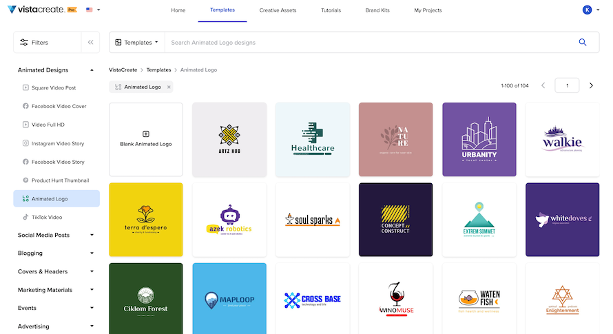 user interface of vistacreate