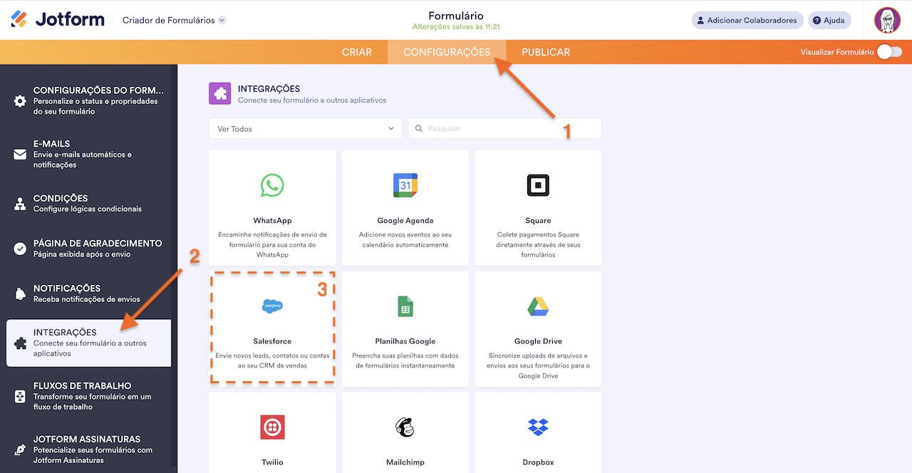 Acessando integração ao Salesforcce
