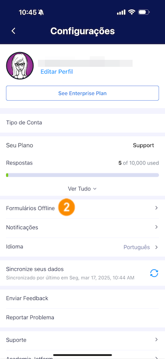 Habilitando o uso de formulários offline no app Jotform Formulários Móveis - 2