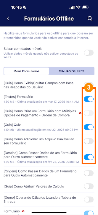 Habilitando o uso de formulários offline no app Jotform Formulários Móveis - 3