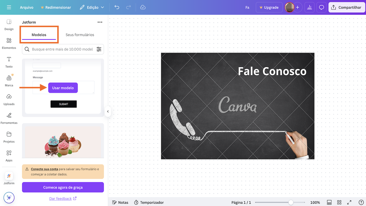 Usar modelo Jotform como convidado