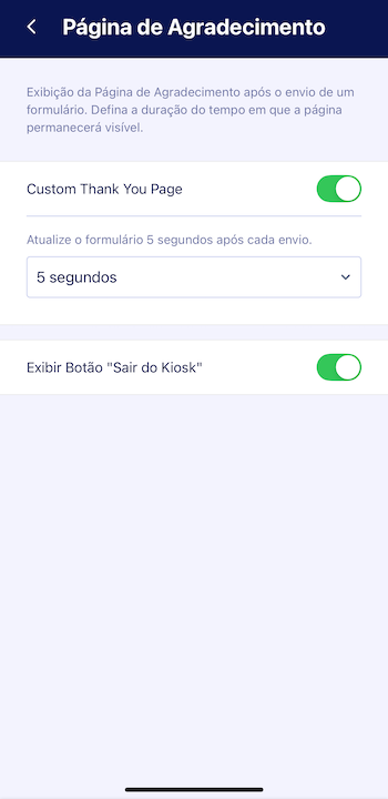 Página de Agradecimento no Modo Kiosk - 1
