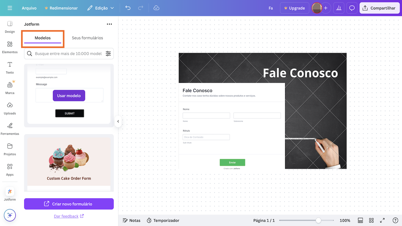 Modelos Jotform no Canva