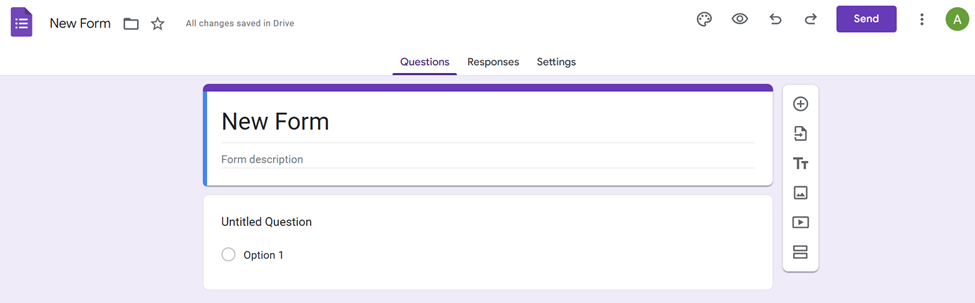 Página "Nuevo Formulario" de Google Forms