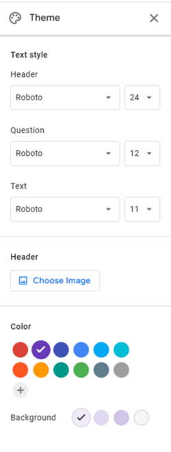 Google Forms'un Tema Kullanıcı Arayüzü