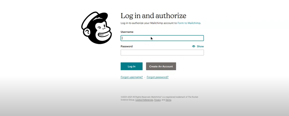Mailchimp login page