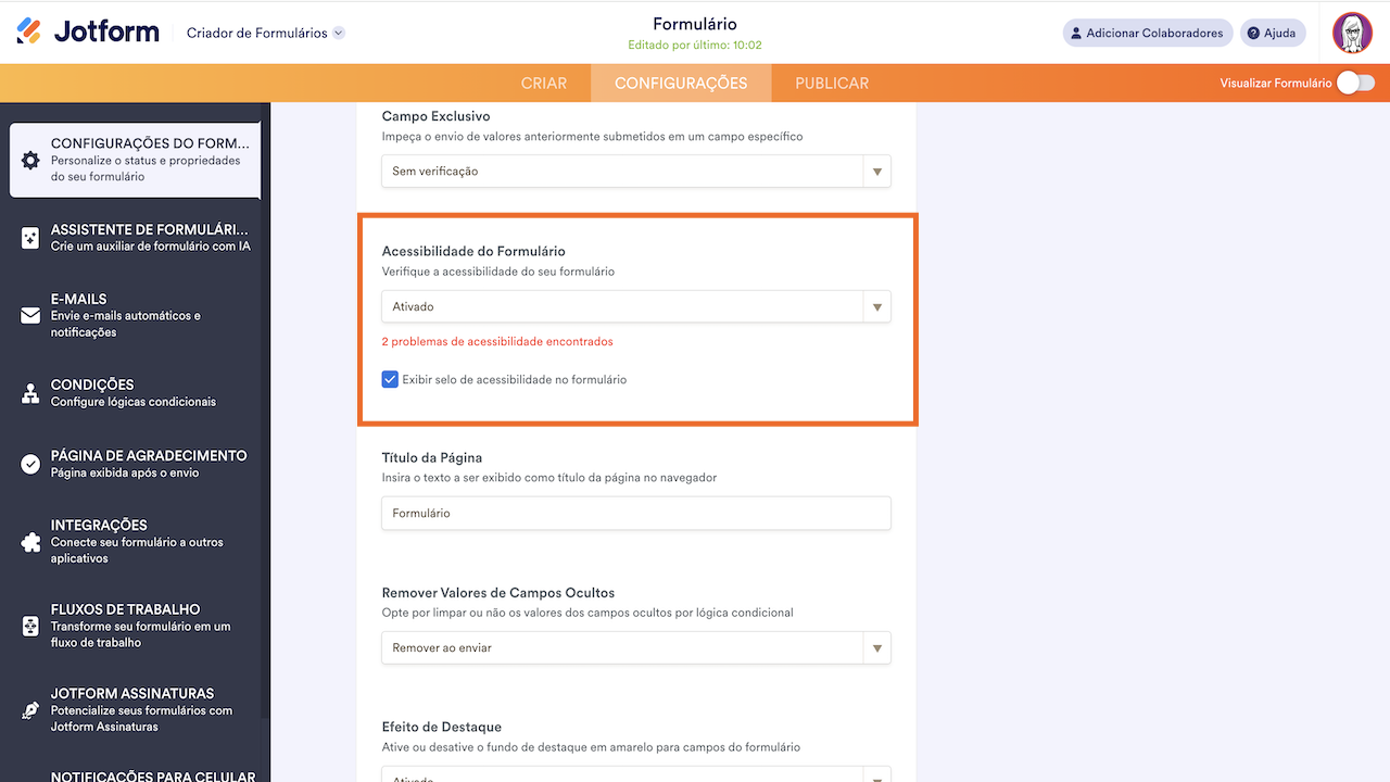 Como ativar configurações de acessibilidade - 2