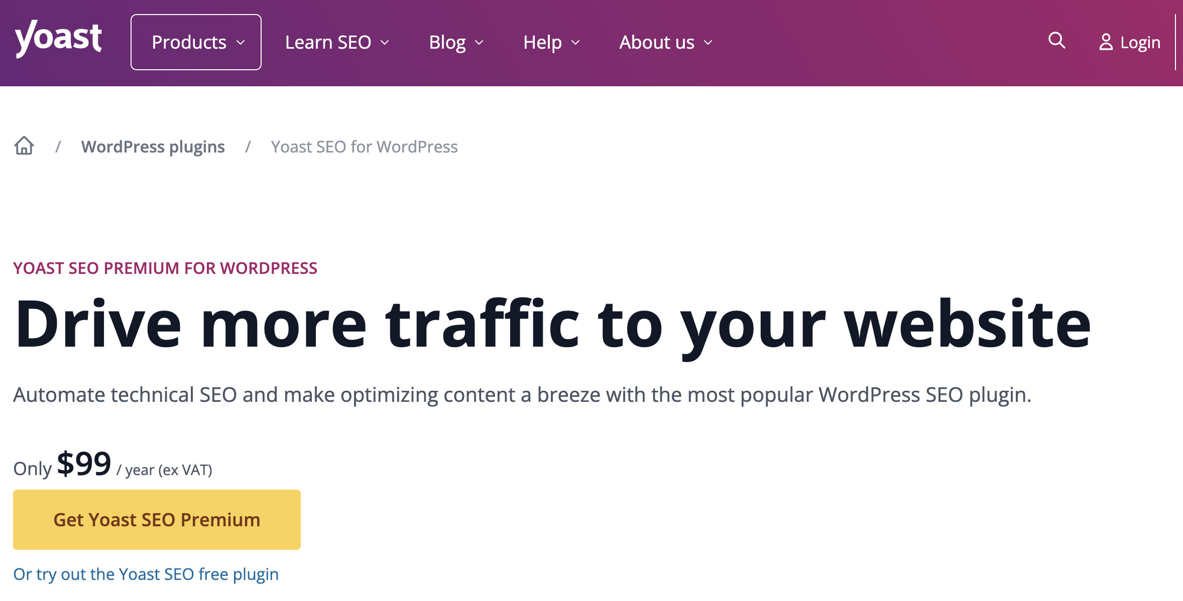 Yoast SEO landing page