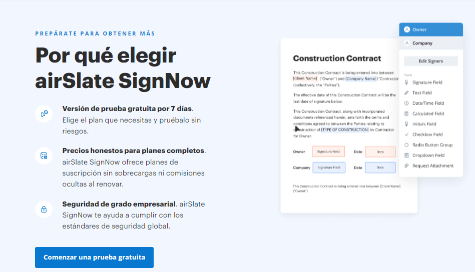 Página de inicio de SignNow
