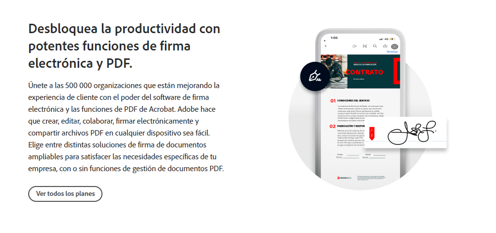 Interfaz de usuario de Adobe Acrobat Sign