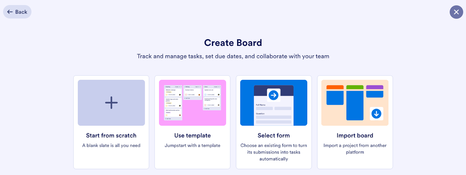 Viewing the Create Board page