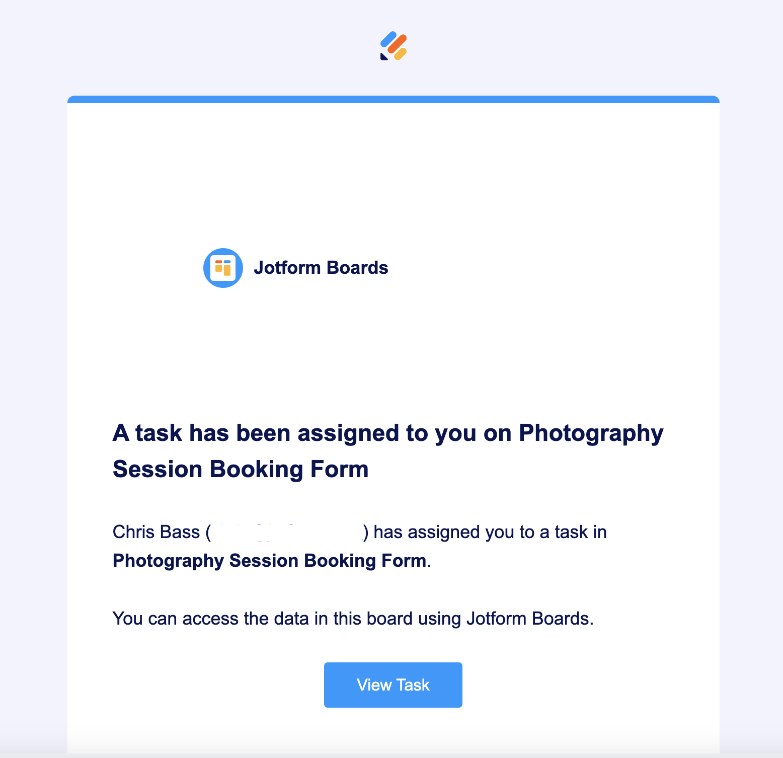 Email received by a teammate from Jotform Boards