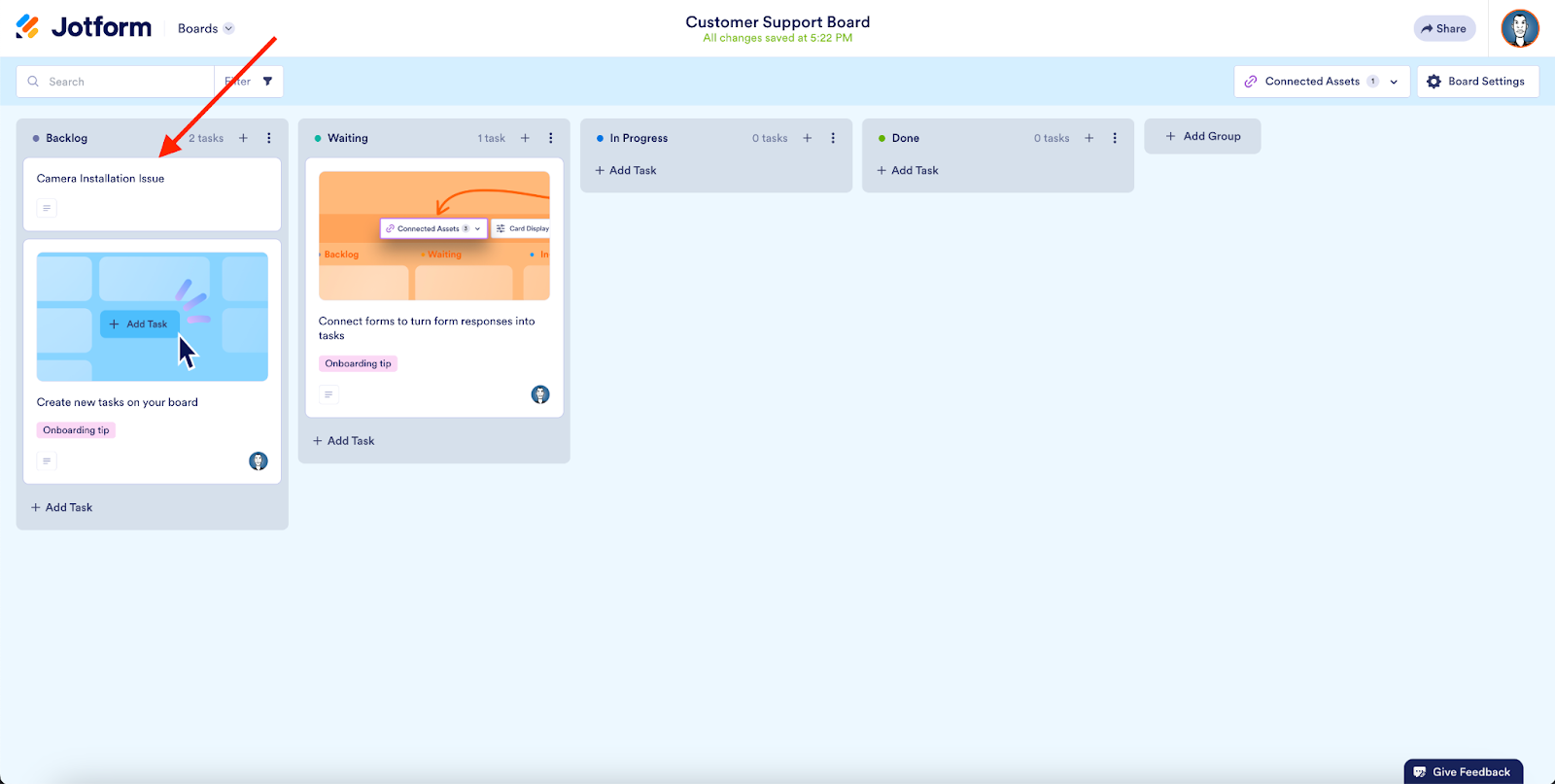 Clicking on the task card on Jotform Boards
