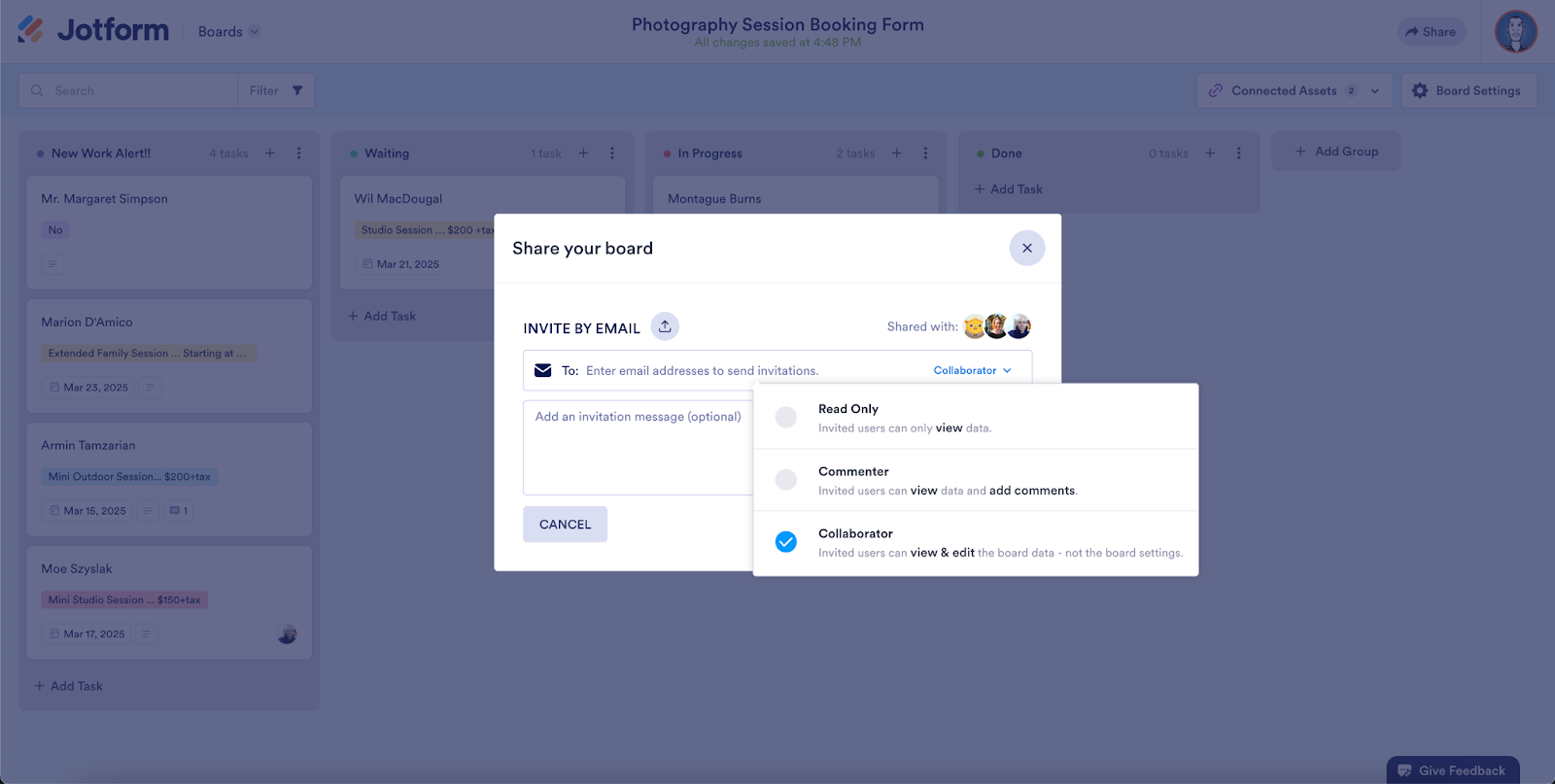 Share your board window on Jotform Boards