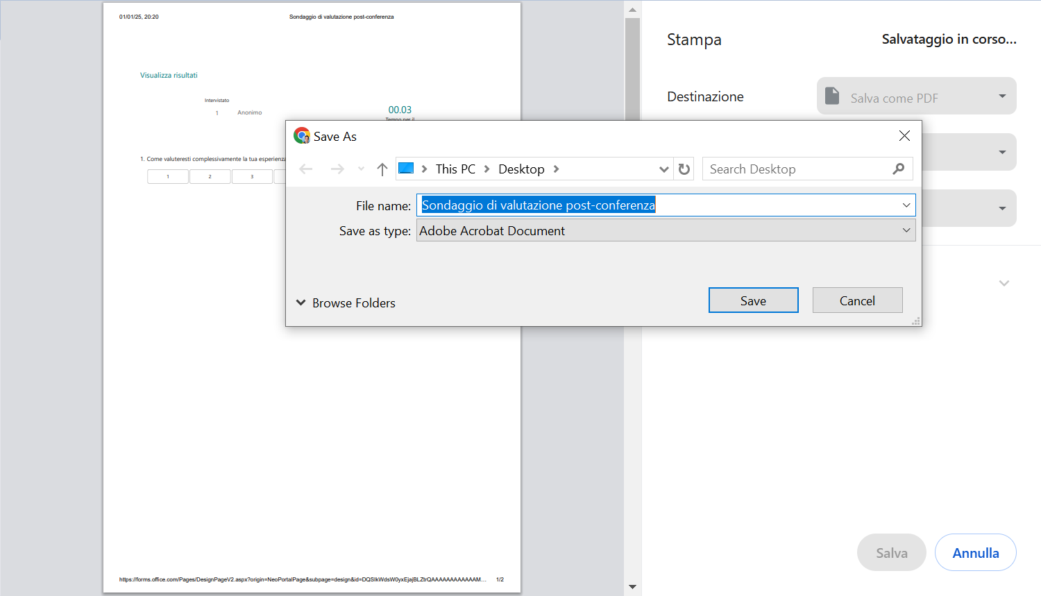 Assegnare un nome al file e salvare una risposta come PDF in Microsoft Forms