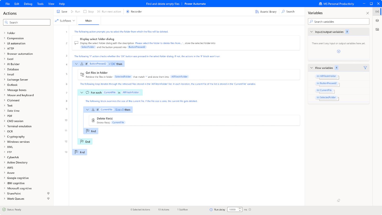 Interfaccia utente di Microsoft Power Automate