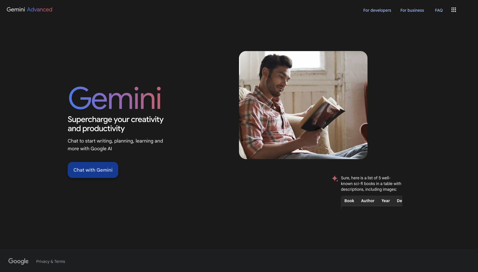 Google Gemini Landing Page