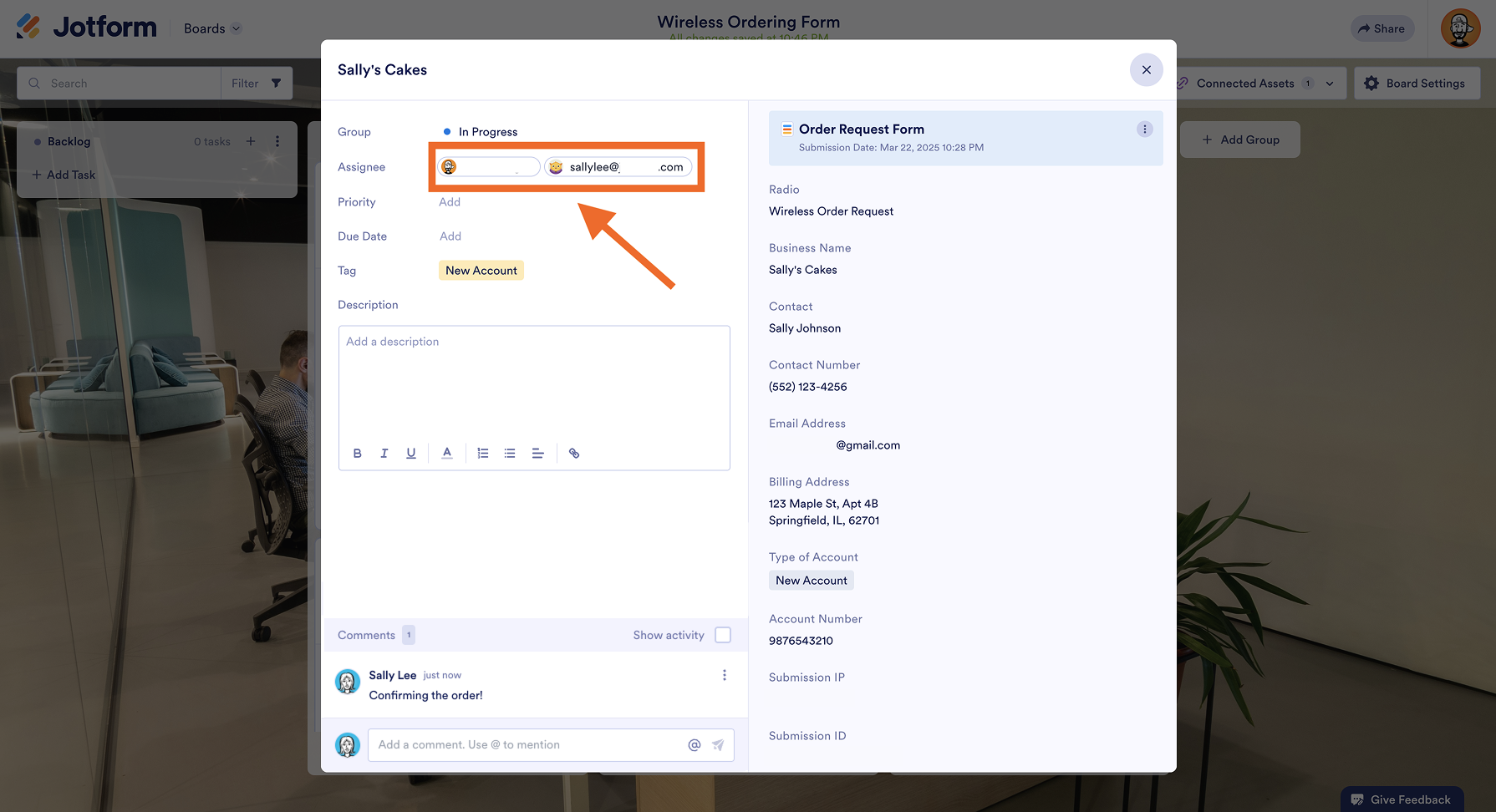 Viewing a task with multiple team members in Jotform Boards