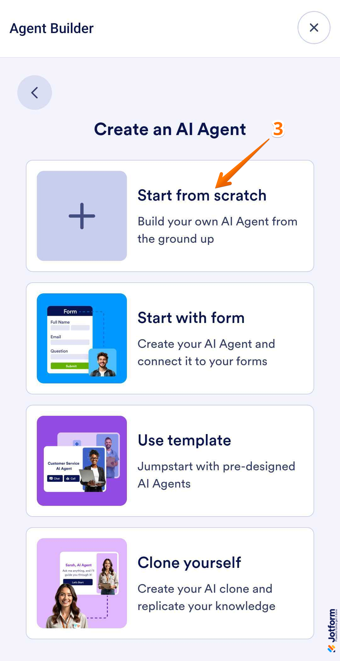 Tap Start From Scratch to create a new AI Agent