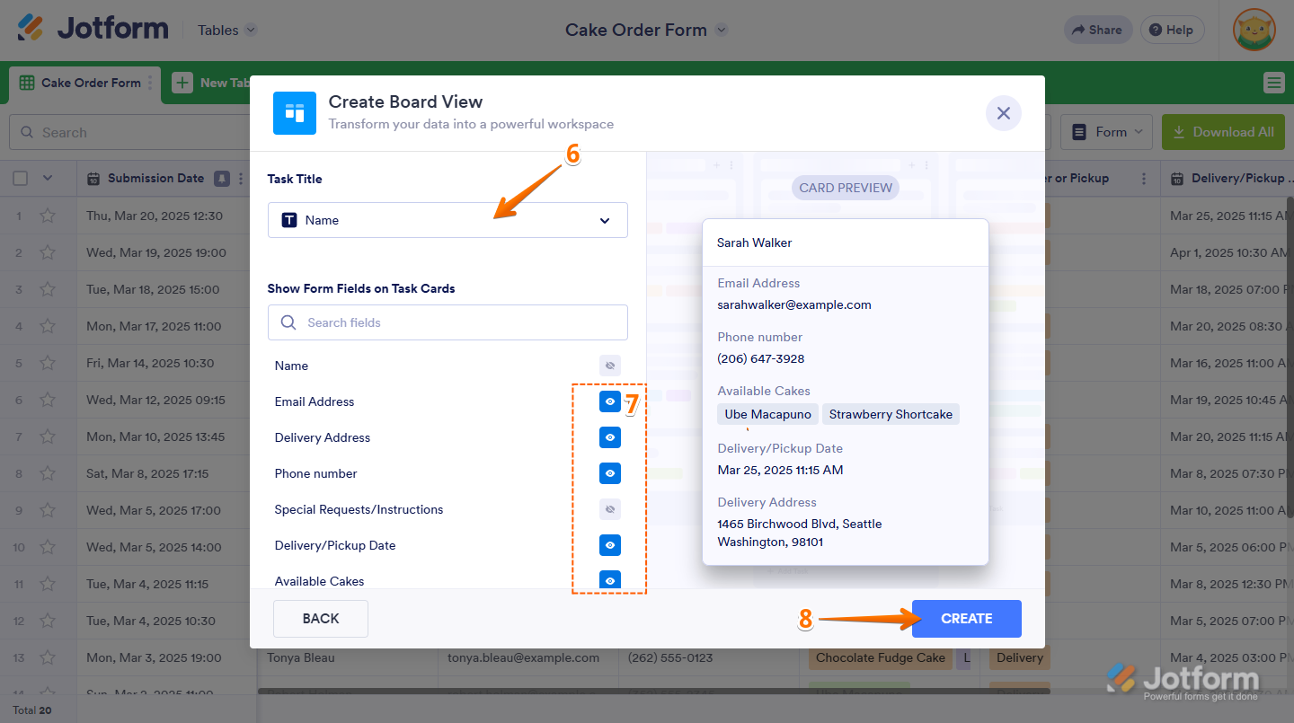 Task Title and Show Form Fields on Task Cards section of the Create Board window in Jotform Boards