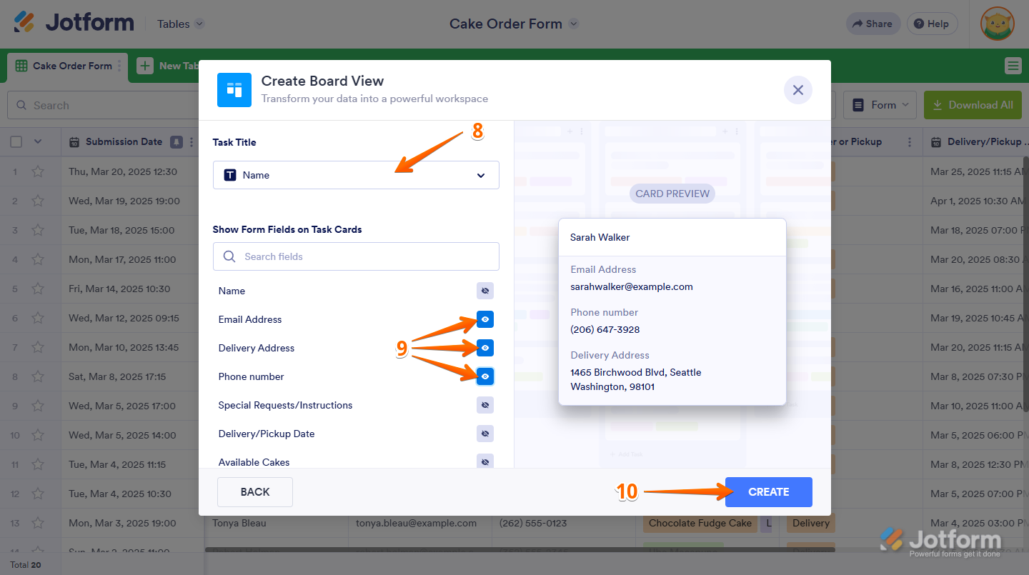 Task Title and Show Form Fields on Task Cards section of the Create Board window in Jotform Boards