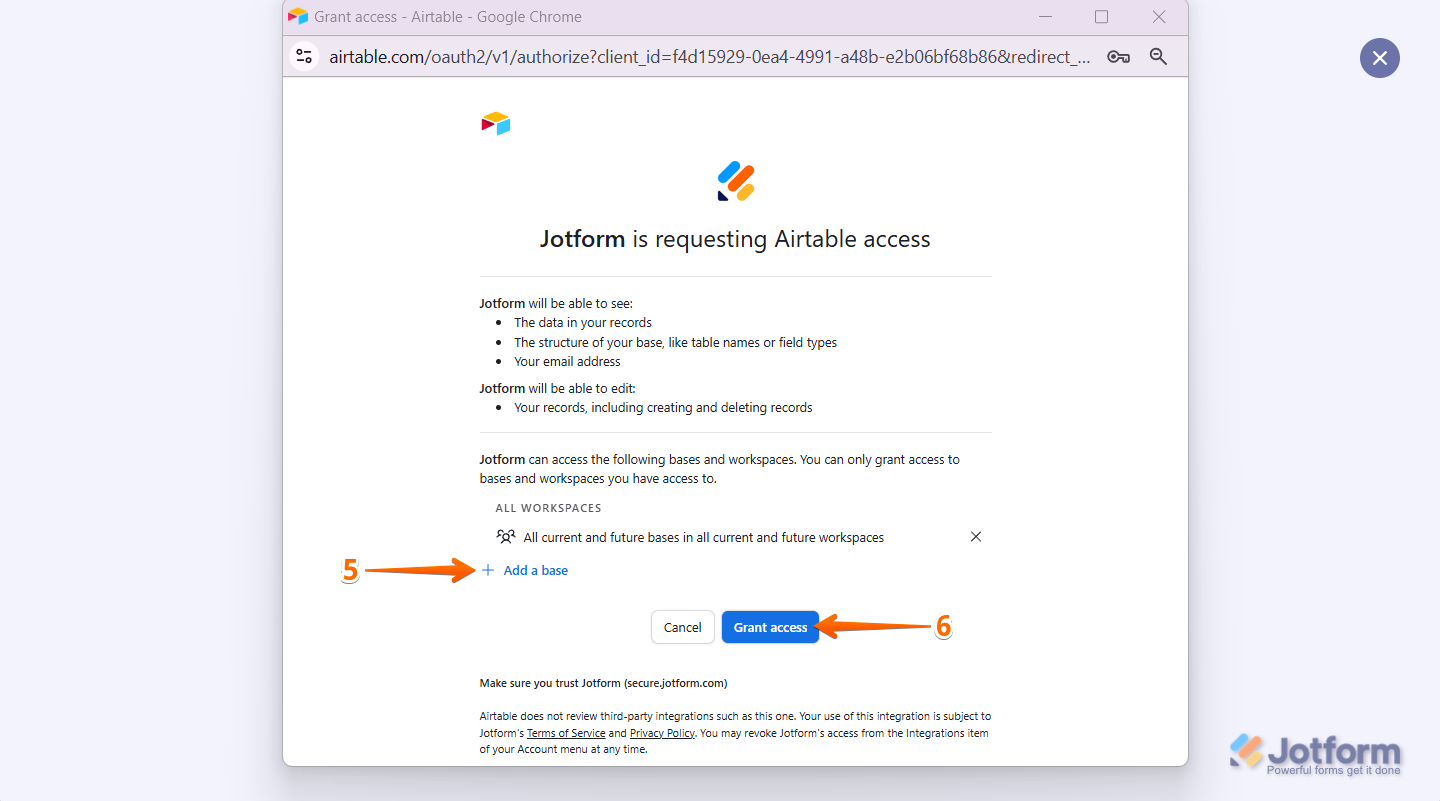 In the pop-up window, log into your Add a base