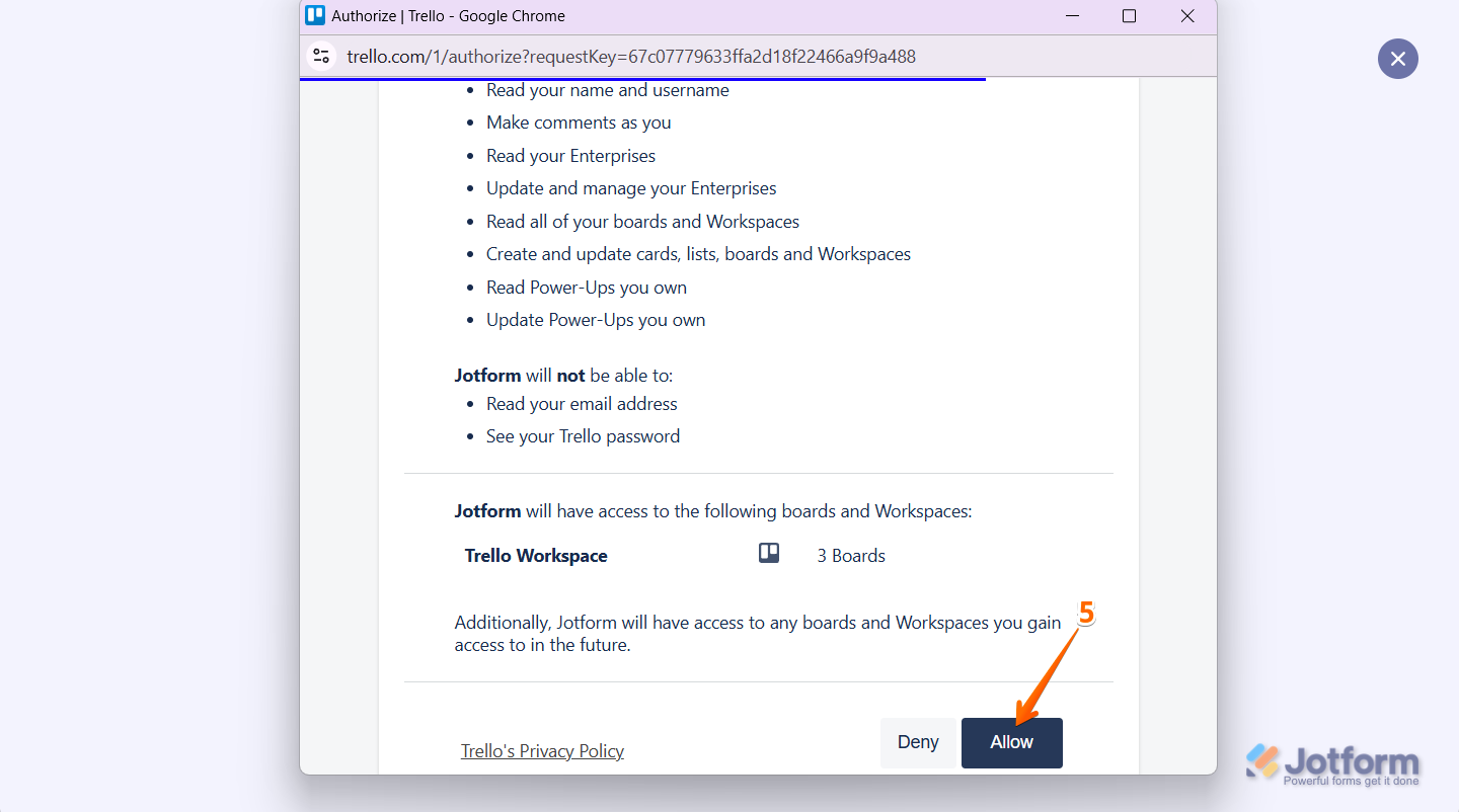 In the pop-up window, log into your Trello account