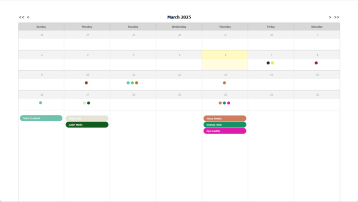 Sample Calendar Report Listing in Jotform