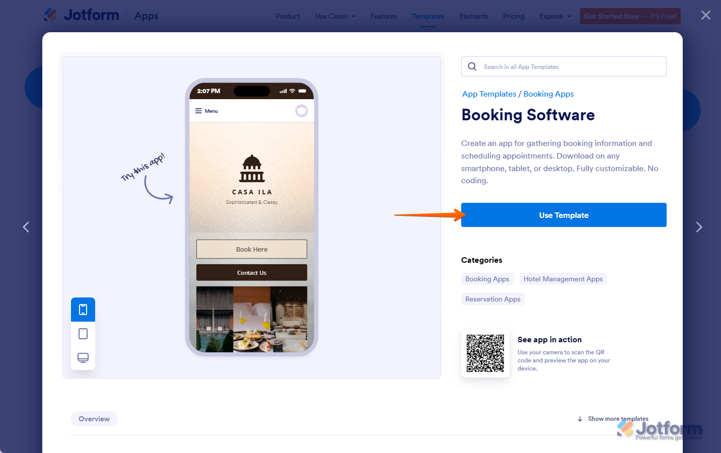 Use Template button to create your app in Jotform

