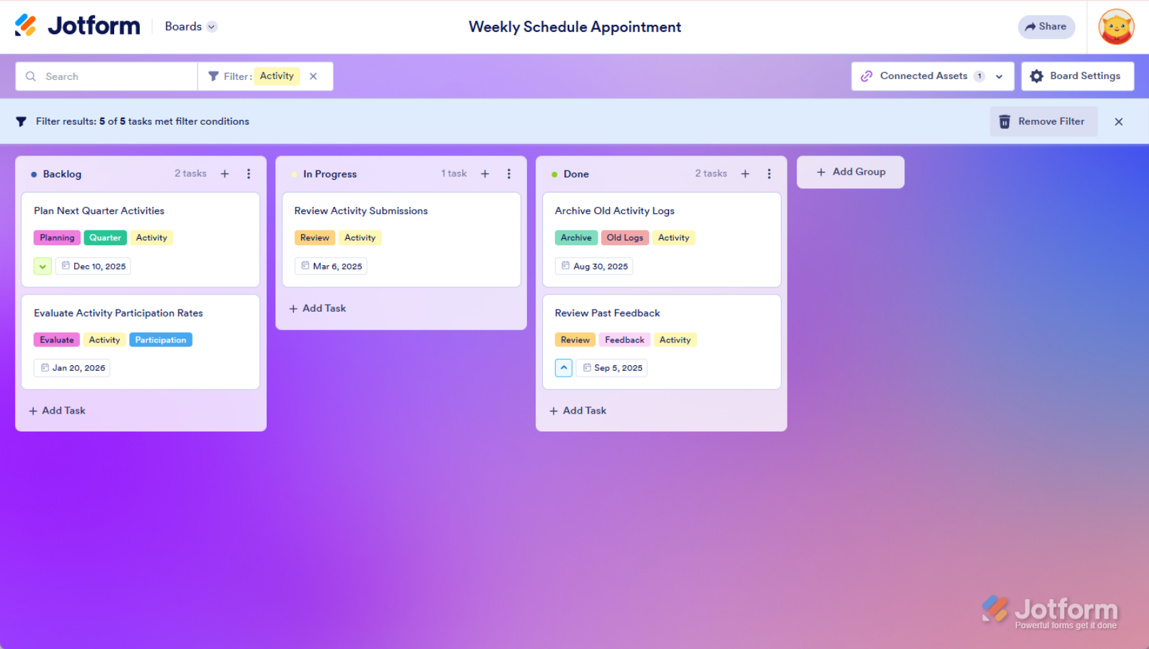 Sample Screenshot as a Result of Grouping or Filtering Task