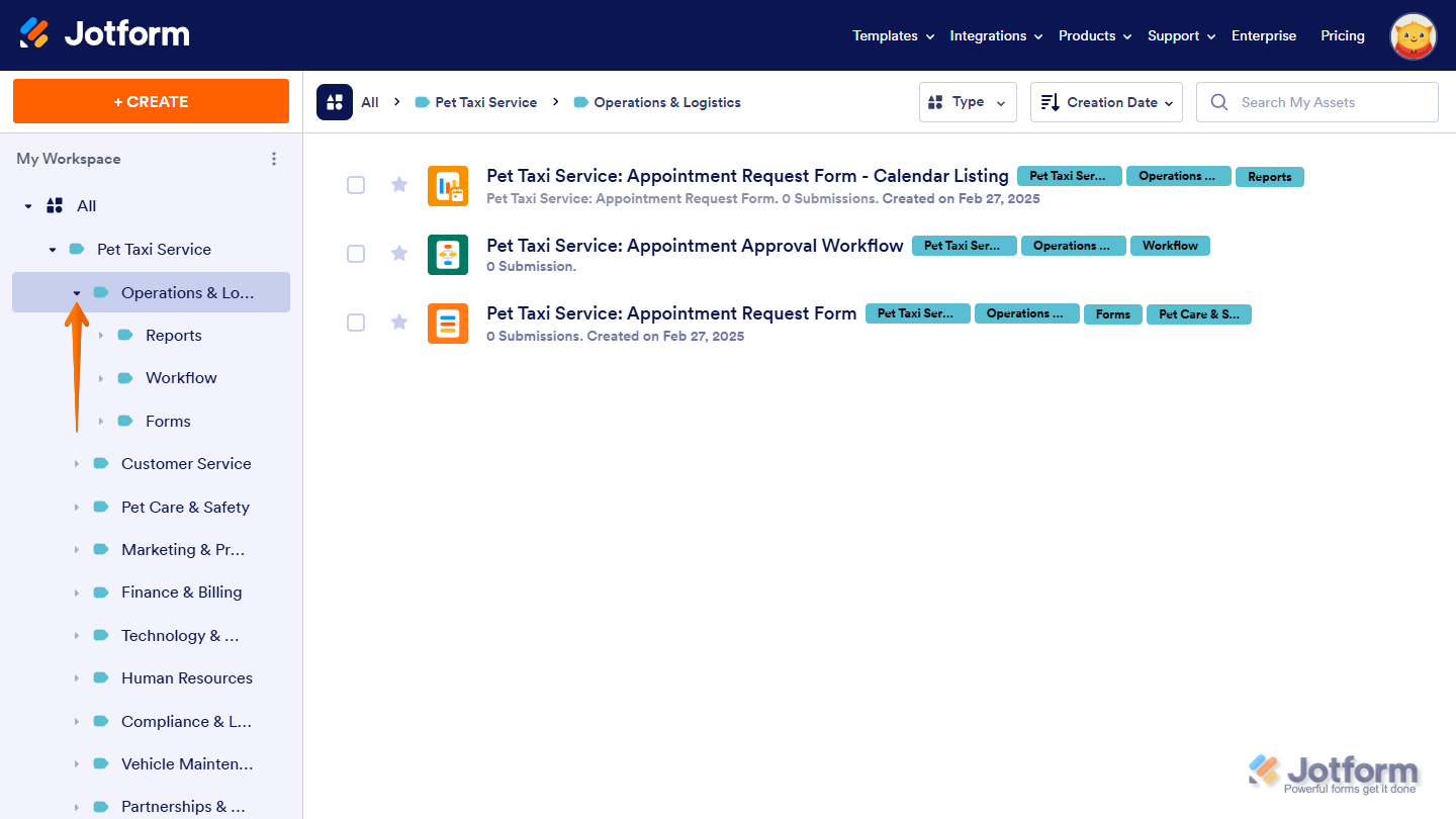 Expand or Collapse Label button on the Jotform My Workspace page