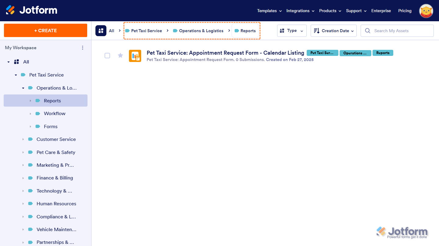 Label Breadcrumb on the Jotform My Workspace page