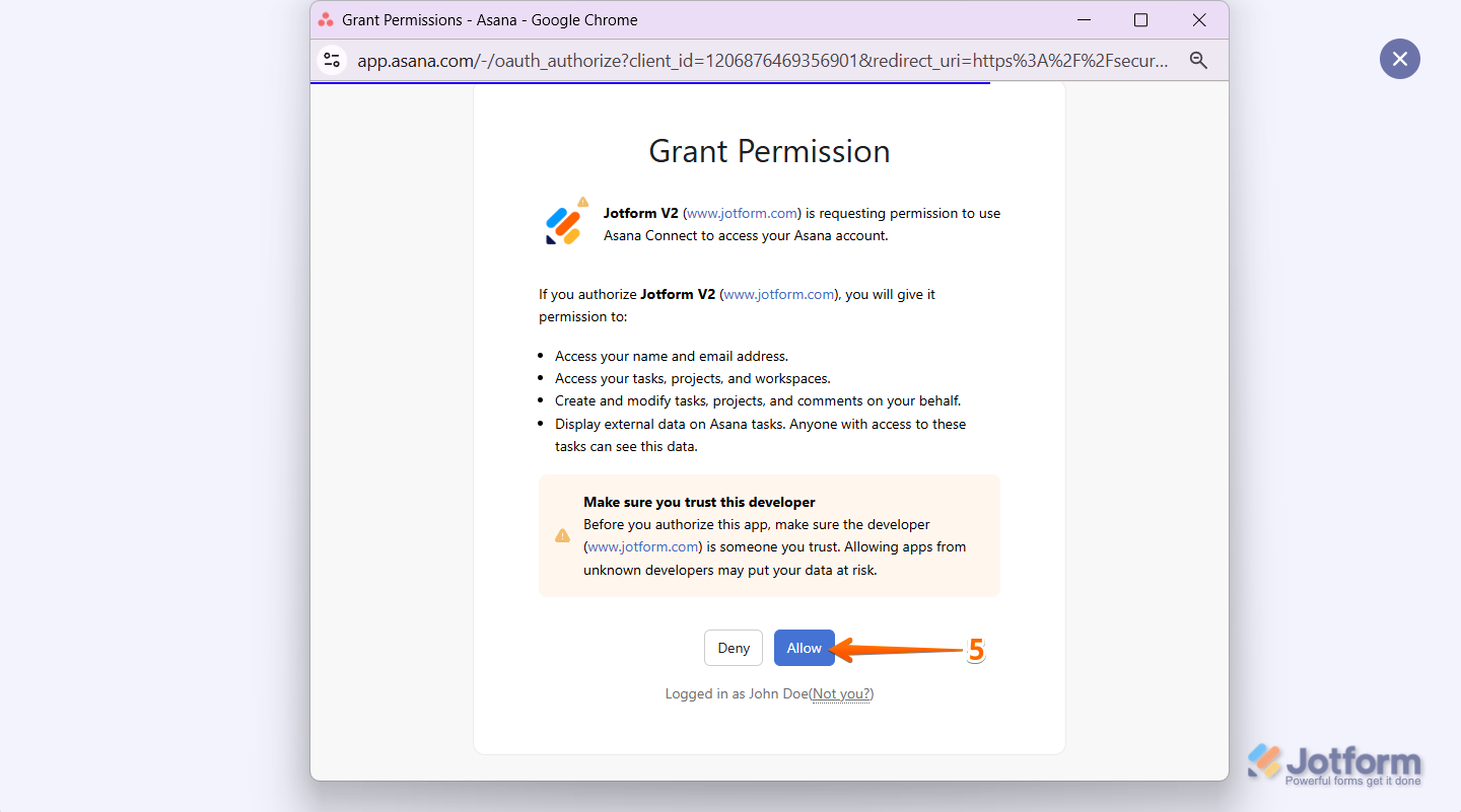In the pop-up window, log into your Asana account