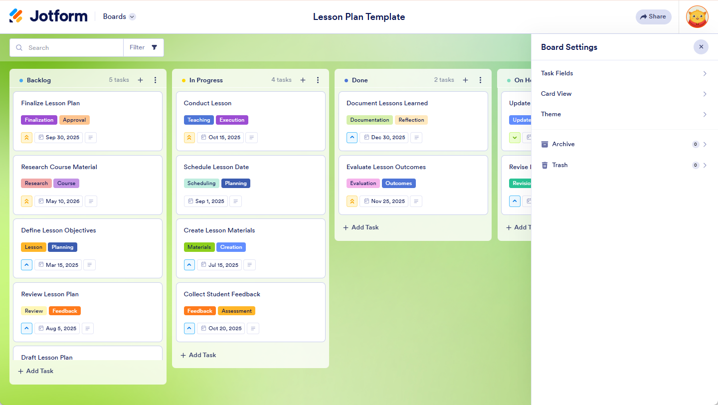 In the menu that appears, select "Themes" to customize your board in Jotform Boards.
