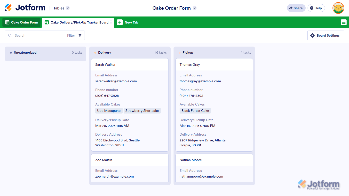 Form field options as groups in new Boards tab in Jotform Tables