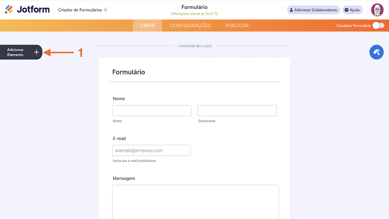 Adicionar elemento no Criador de Formulários