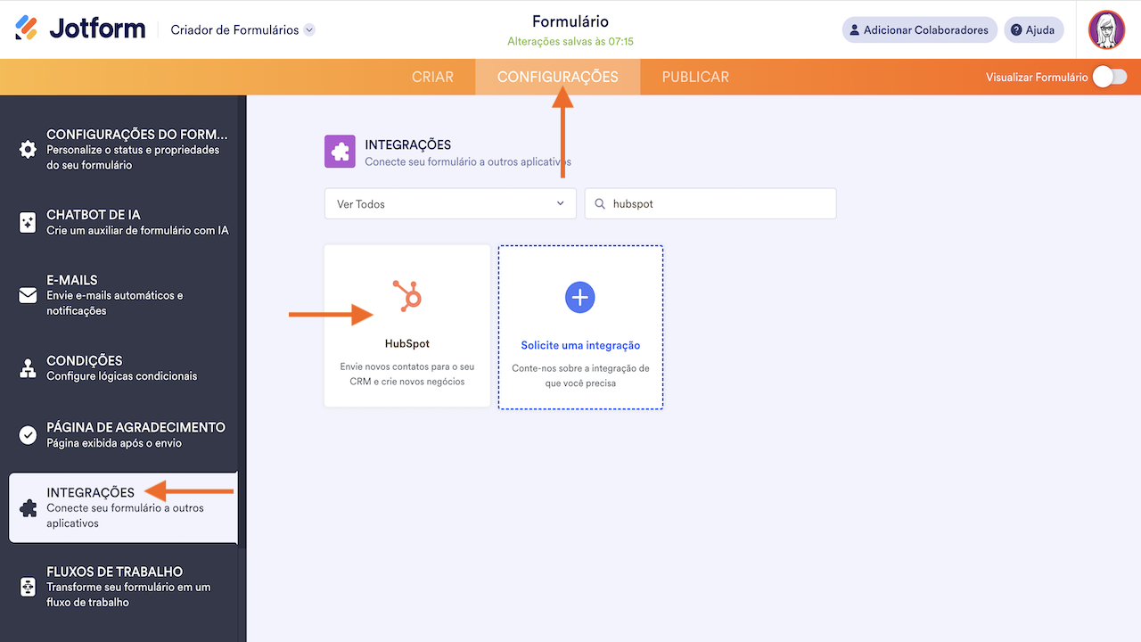 Adicionar integração ao Hubspot