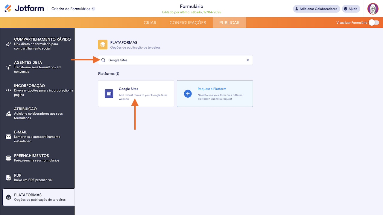 Pesquise por Google Sites