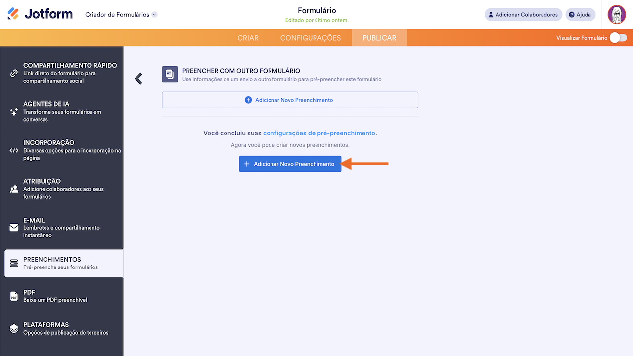Adicionando novo preenchimento prévio ao formulário