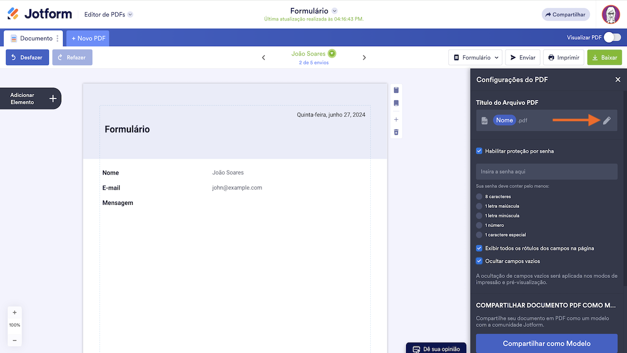Configurando o Título do Arquivo PDF