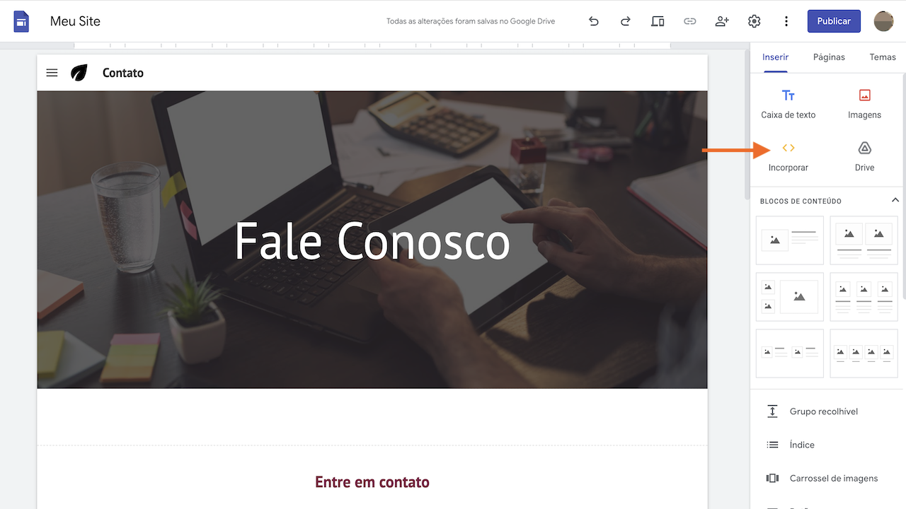 Adicione um elemento Incorporar ao seu site
