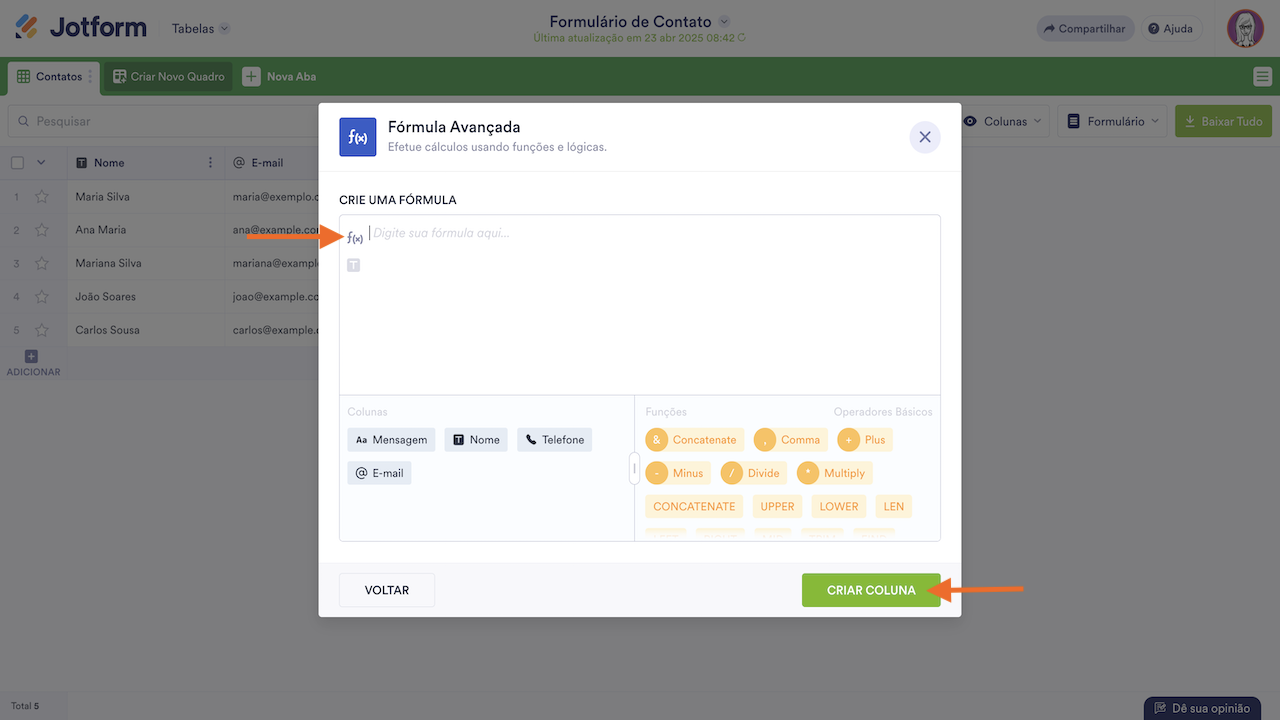Criando fórmula avançada