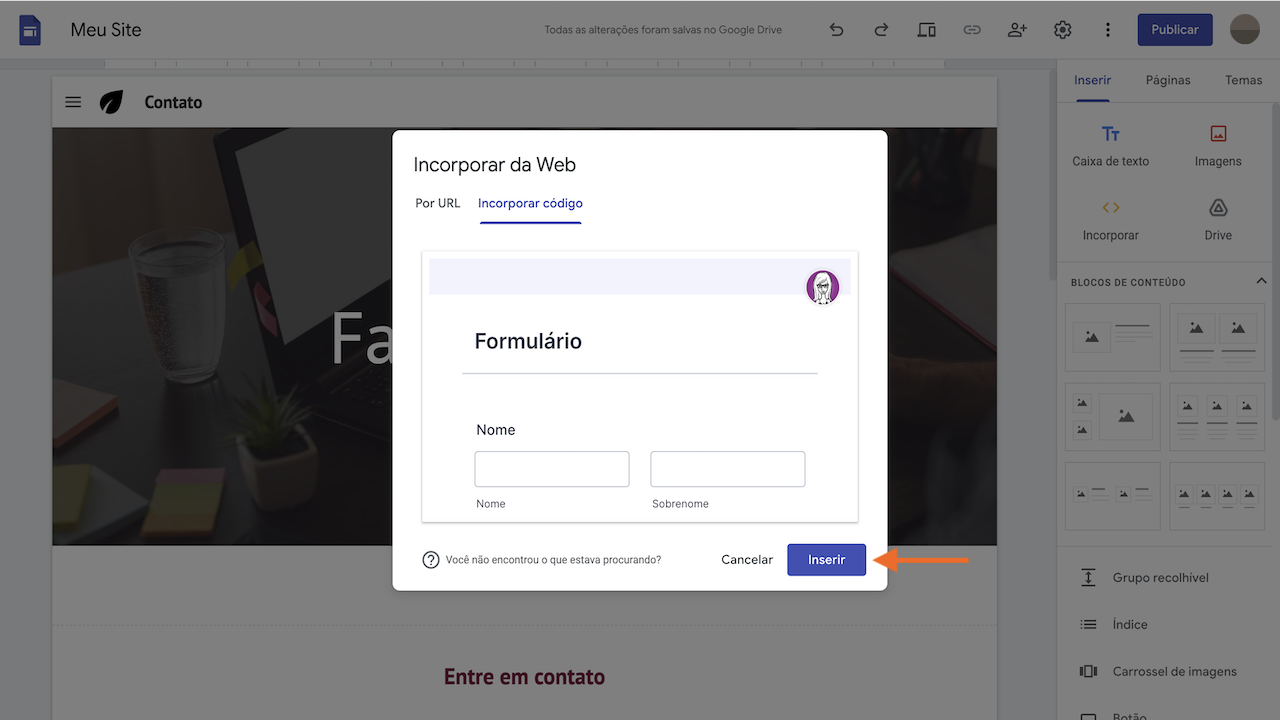 Observe o formulário e clique em Inserir