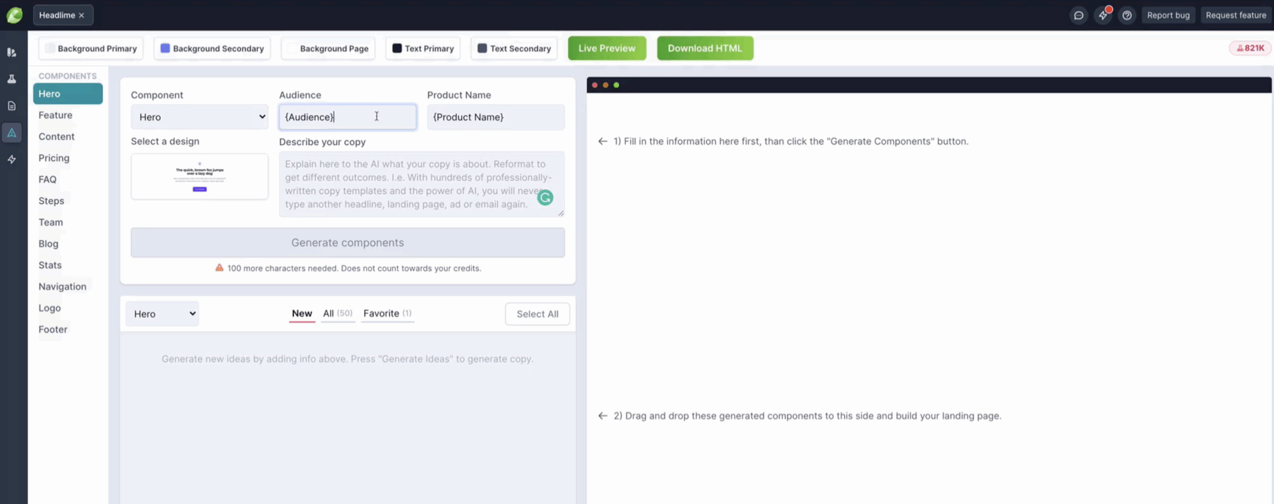 Headlime user interface