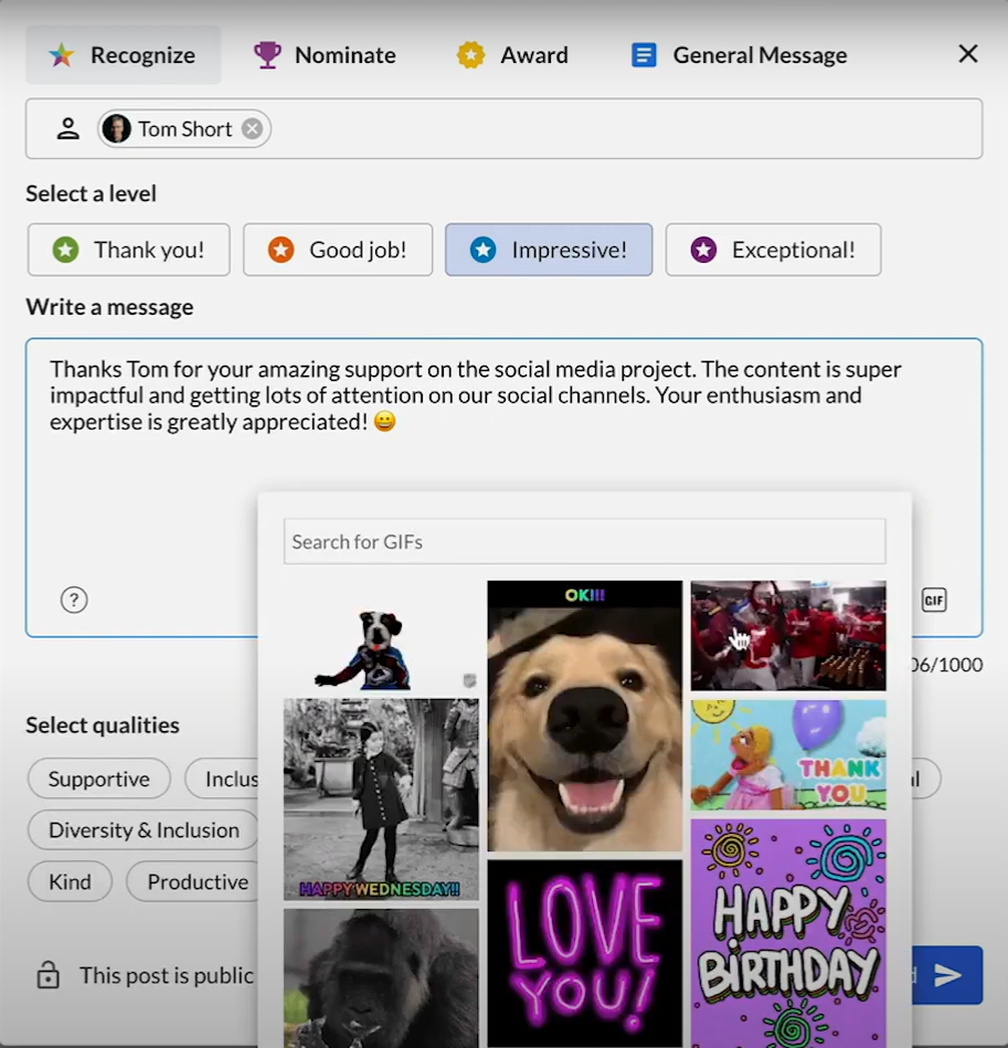 Kudos user interface