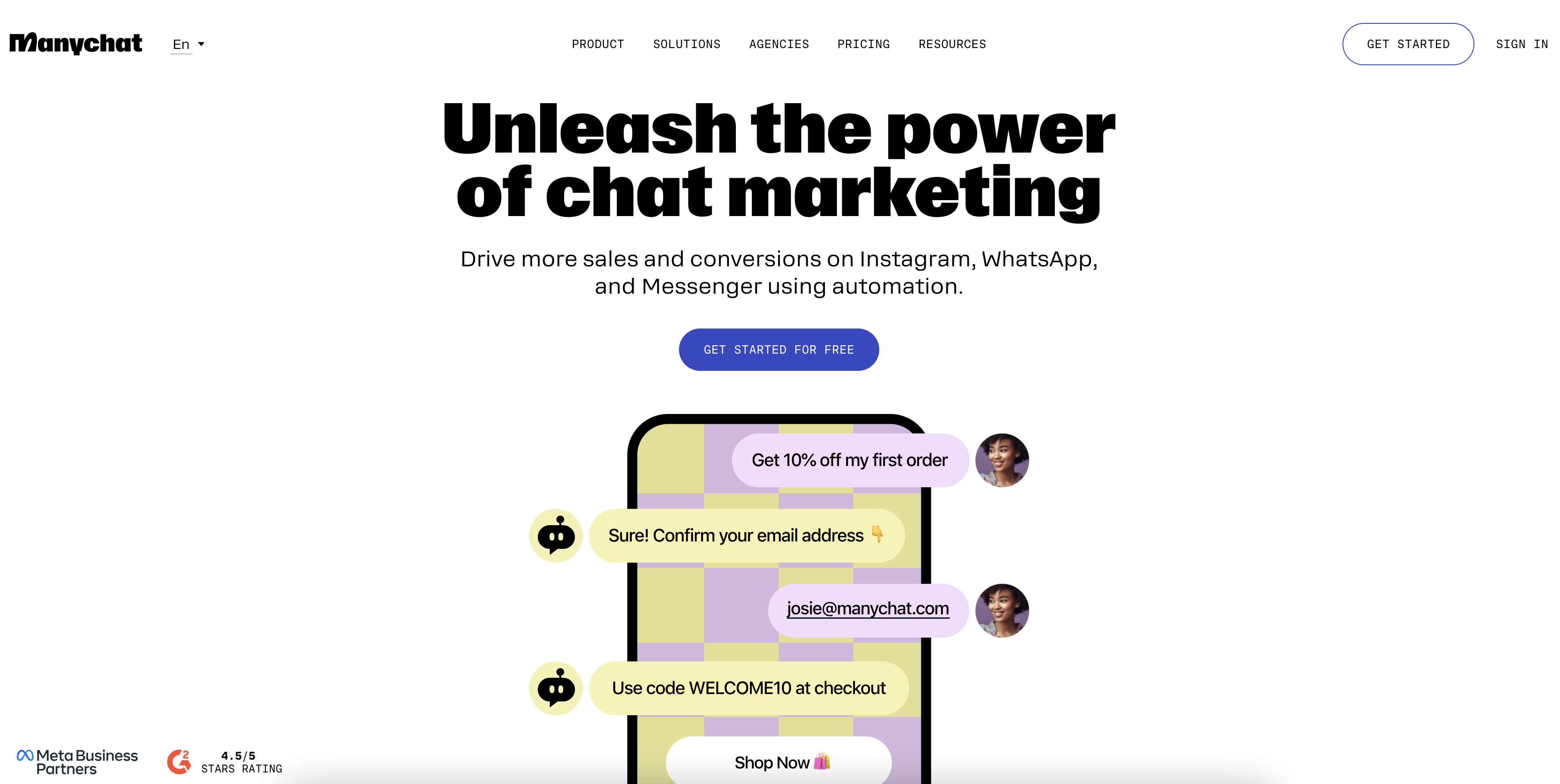 ManyChat's landing page