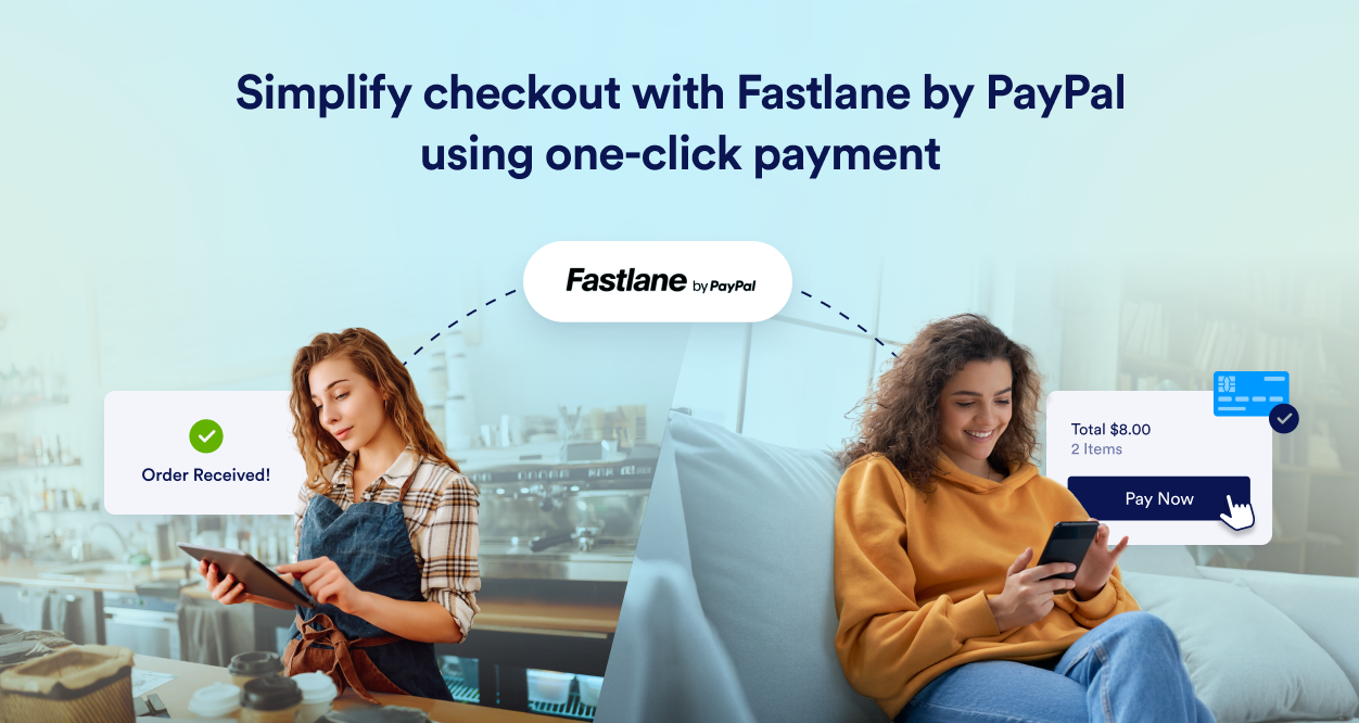 An image displaying the simple checkout process with Fastlane by Paypal using one-click payment